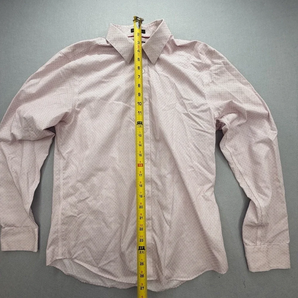 Banana Republic Mens M Untucked Slim Fit Non Iron Pink Gingham Shirt 424357-30